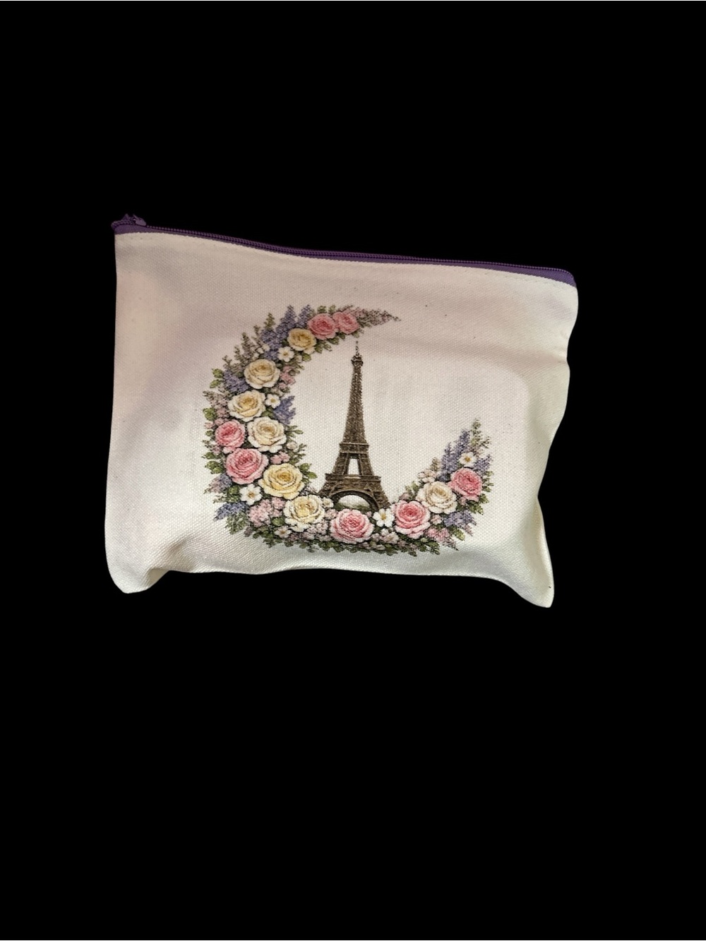 Eiffel Tower Floral Canvas Cosmetic Pouch - White with Green Zipper
MYSTERY - Picture 2 of 3